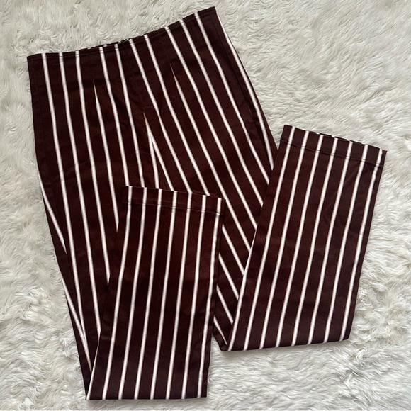 Reformation Pants Marlon Pant Cropped High Waist Coffee Stripe Brown 2 - Picture 1 of 11